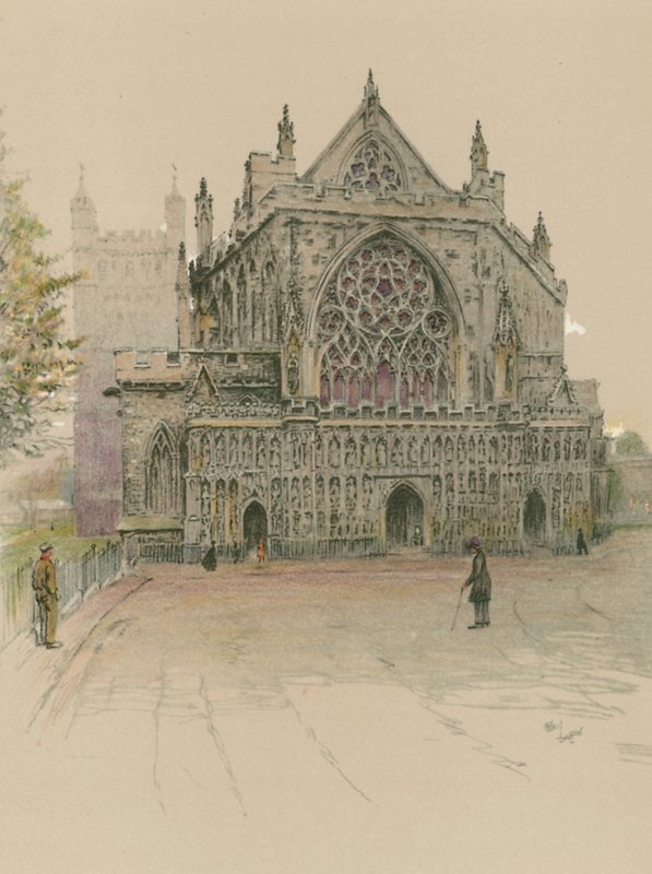 Exeterská katedrála od Cecil Charles Windsor Aldin