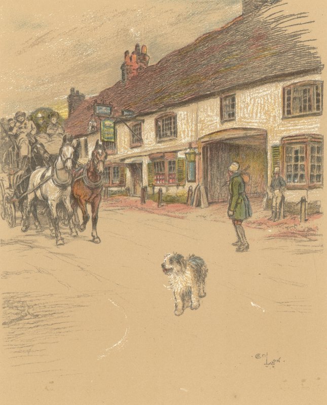 Hostinec The Angel Inn, Woolhampton od Cecil Charles Windsor Aldin