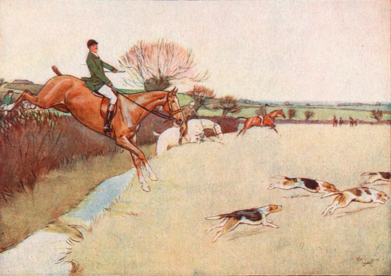 Psi přiletěli přes pole. . . Koně následují Psy od Cecil Charles Windsor Aldin