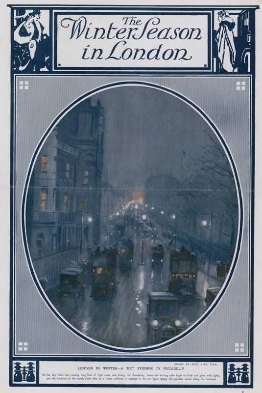 Londýn v zimě - mokrý večer na Piccadilly od Cecil King