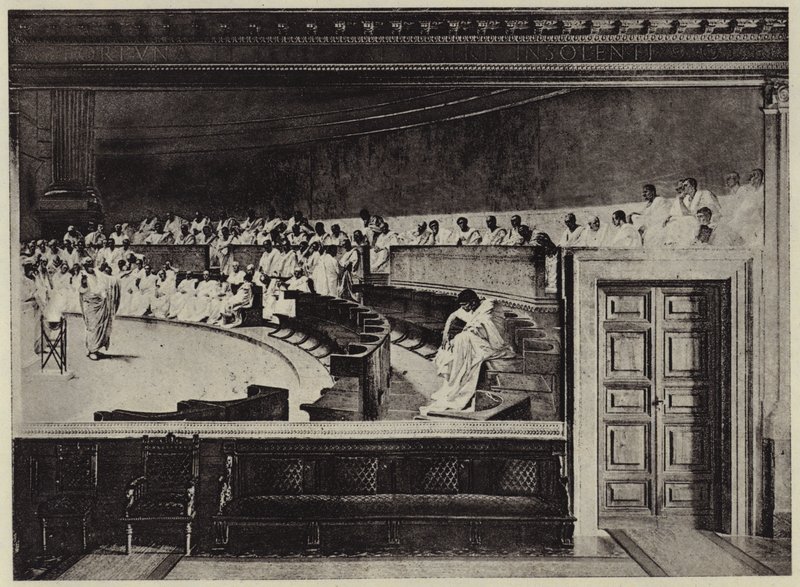 Obžaloba Catilina (litho) od Cesare (after) Maccari