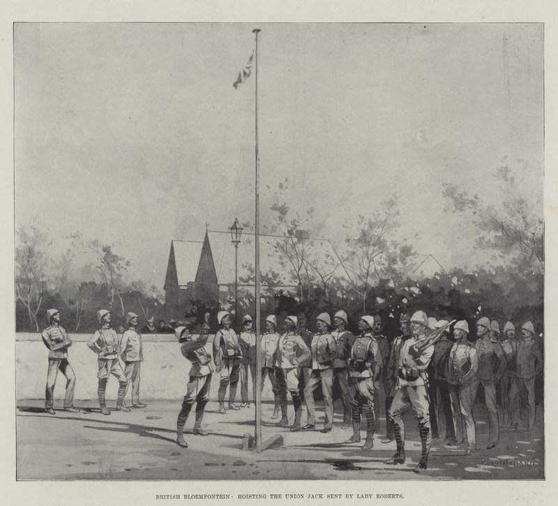 Britský Bloemfontein, zvedající Union Jack vyslaný lady Robertsovou od Charles Auguste Loye