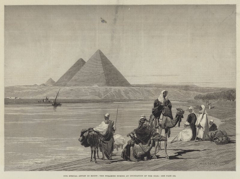 Náš zvláštní umělec v Egyptě, pyramidy během záplavy Nilu od Charles Auguste Loye