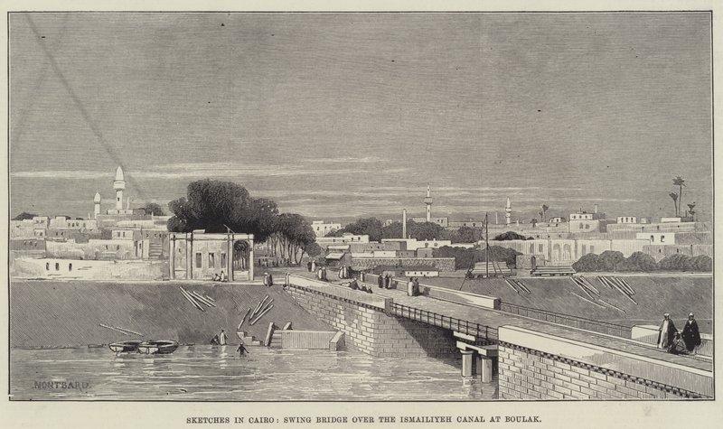 Skici v Káhiře, Swing Bridge přes kanál Ismailiyeh v Boulaku od Charles Auguste Loye