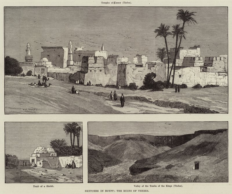 Skici v Egyptě, ruiny Théb od Charles Auguste Loye