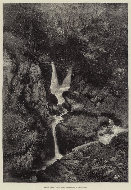 Stock Gill Force, poblíž Ambleside, Windermere od Charles Auguste Loye