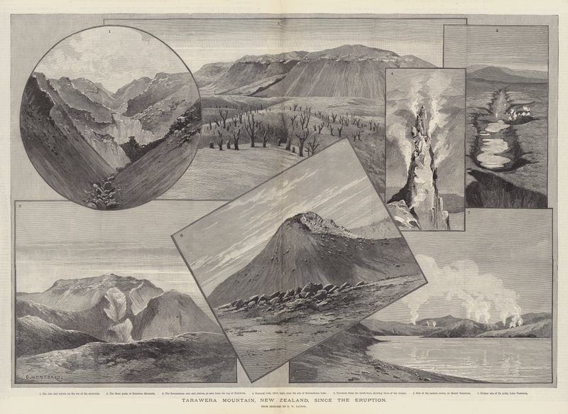 Hora Tarawera, Nový Zéland, od erupce od Charles Auguste Loye
