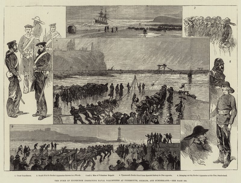 Vévoda z Edinburghu při inspekci námořních dobrovolníků v Tynemouthu, Shieldsu a Sunderlandu od Charles Auguste Loye