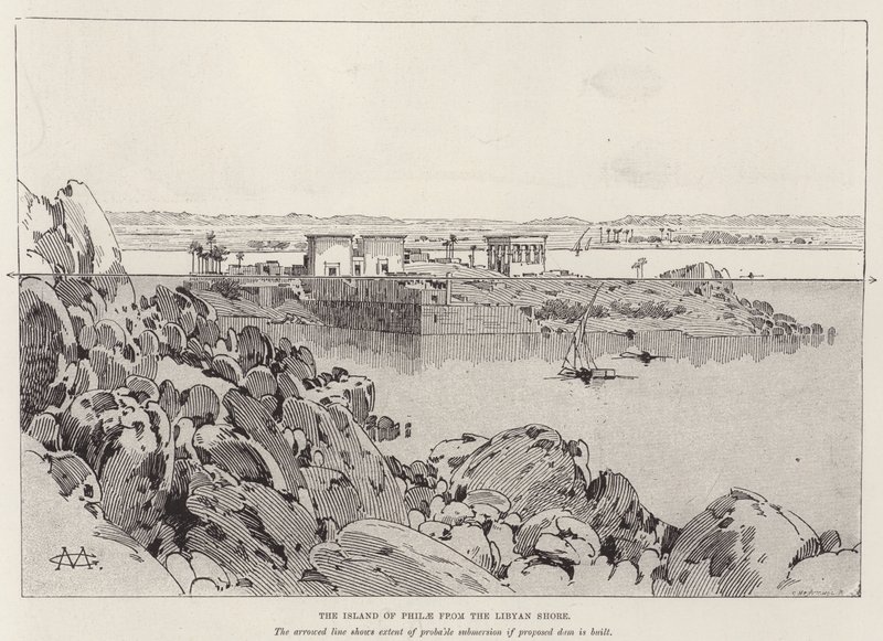 Ostrov Philae z libyjského pobřeží od Charles Auguste Loye