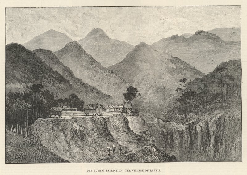 Expedice Lushai, vesnice Larkia od Charles Auguste Loye