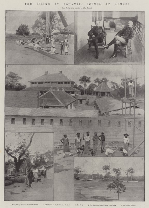 Povstání v Ašanti, scény v Kumasi od Charles Auguste Loye