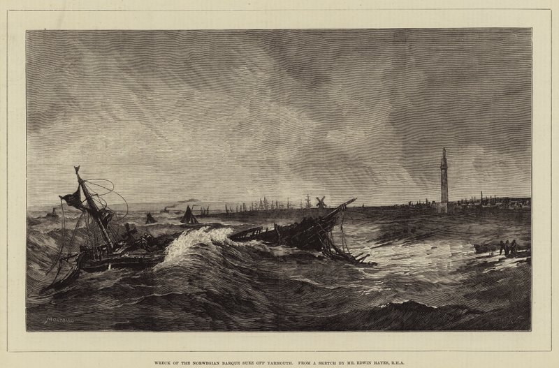 Vrak norské lodi Barque Suez u Yarmouthu od Charles Auguste Loye