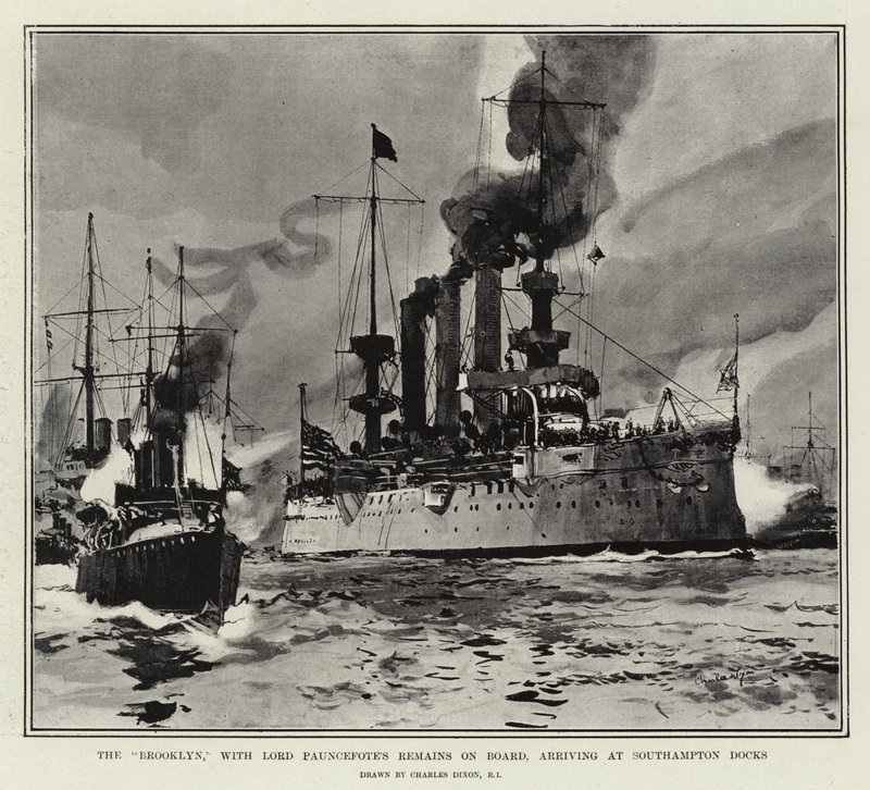 Brooklyn s Lordem Pauncefotem zůstává na palubě a přijíždí do Southampton Docks od Charles Edward Dixon