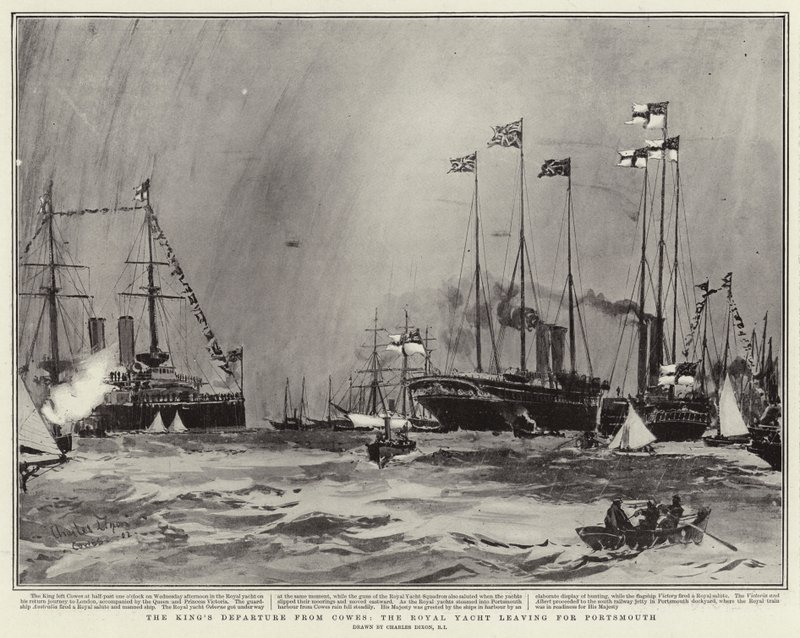 Králův odjezd z Cowes, královská jachta vyplouvá do Portsmouthu od Charles Edward Dixon