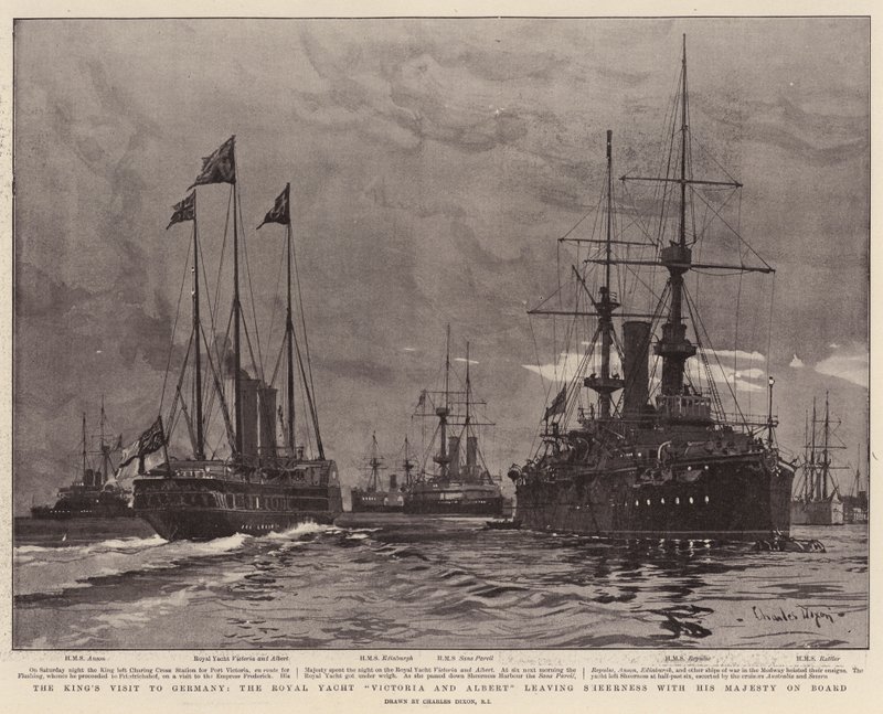 Králova návštěva Německa, královská jachta Victoria a Albert opouštějí Sheerness s Jeho Veličenstvom na palubě od Charles Edward Dixon