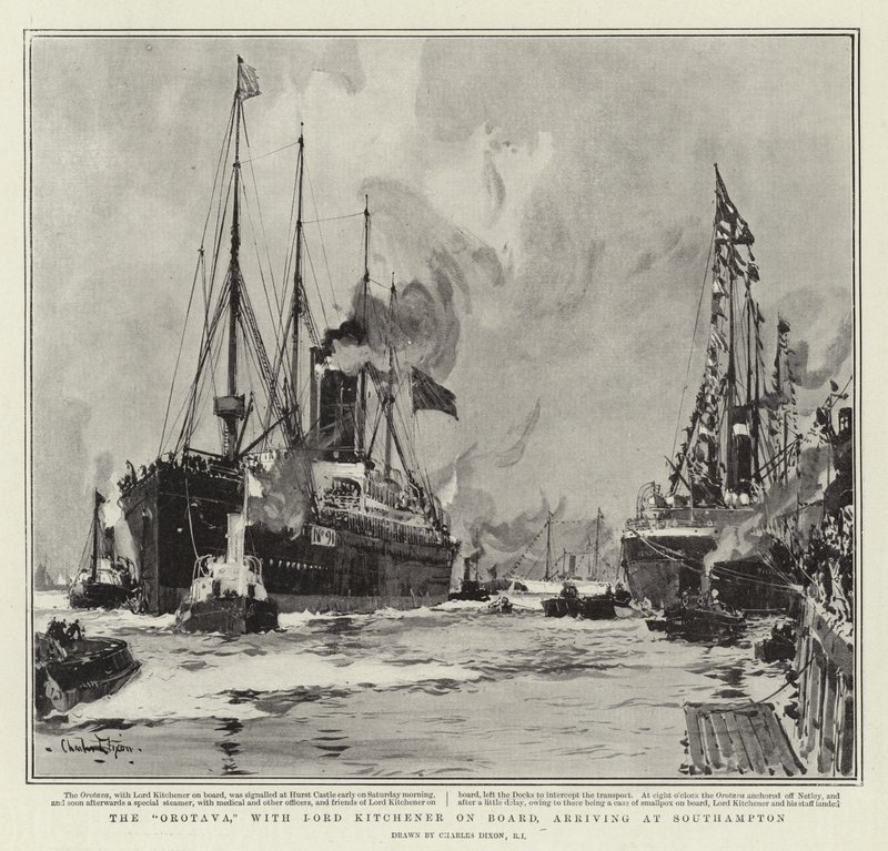 Orotava s Lordem Kitchenerem na palubě, přijíždějící do Southamptonu od Charles Edward Dixon