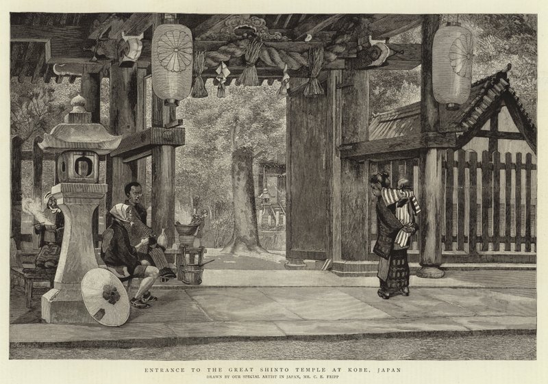Vchod do Velkého šintoistického chrámu v Kobe, Japonsko od Charles Edwin Fripp