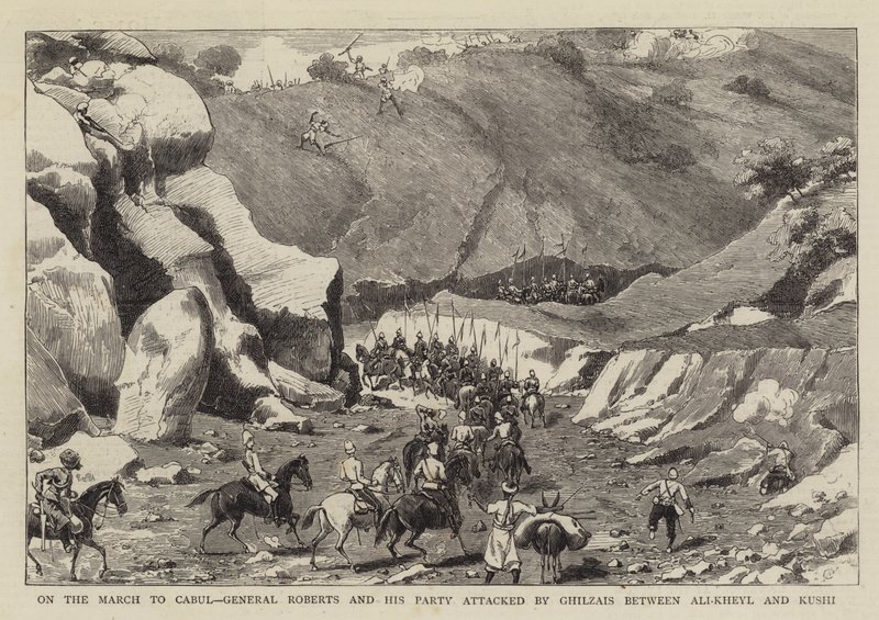 Na pochodu do Kábulu zaútočil generál Roberts a jeho strana Ghilzais mezi Ali-Kheyl a Kushi od Charles Edwin Fripp