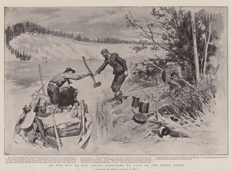 Na cestě na Yukon, příprava na tábor na řece Lewes od Charles Edwin Fripp