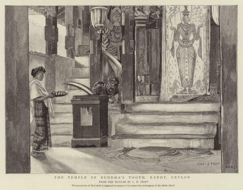 Chrám Buddhova zubu, Kandy, Cejlon od Charles Edwin Fripp