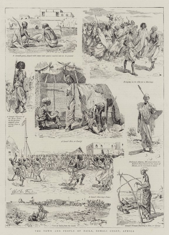 Město a obyvatelé Zaila, Somálské pobřeží, Afrika od Charles Edwin Fripp