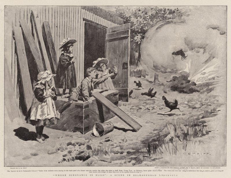 Kde nevědomost je blaženost, scéna v Beleaguered Ladysmith od Charles Edwin Fripp