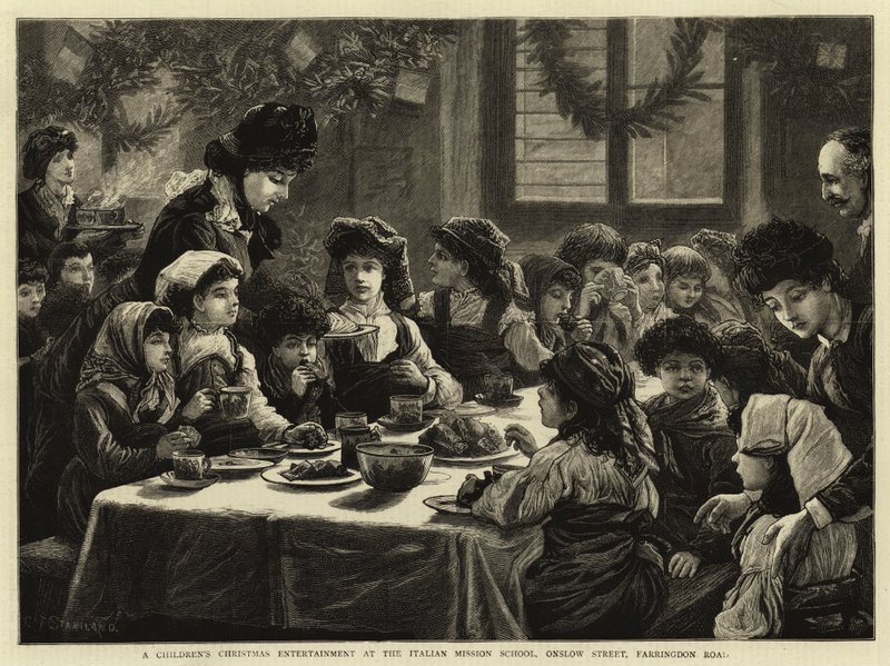 Dětská vánoční zábava v italské misijní škole, Onslow Street, Farringdon Road od Charles J. Staniland