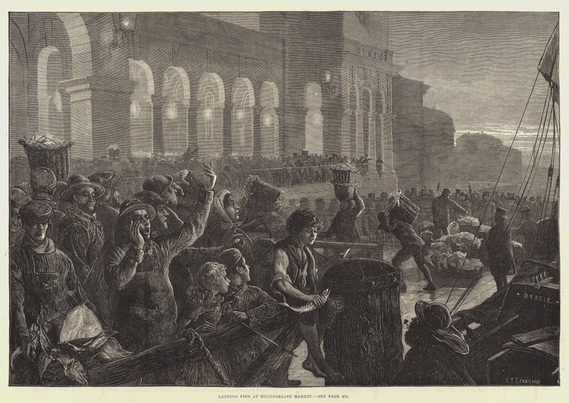 Vylodění ryb na trhu Billingsgate od Charles J. Staniland