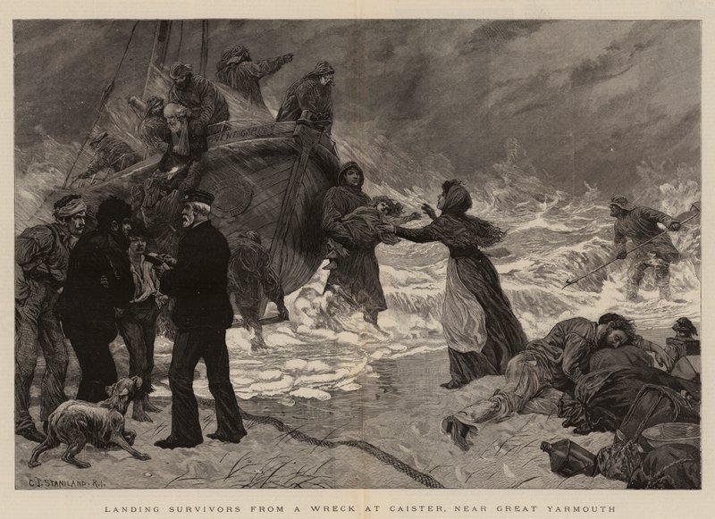Přistání přeživších z vraku v Caister, poblíž Great Yarmouth od Charles J. Staniland