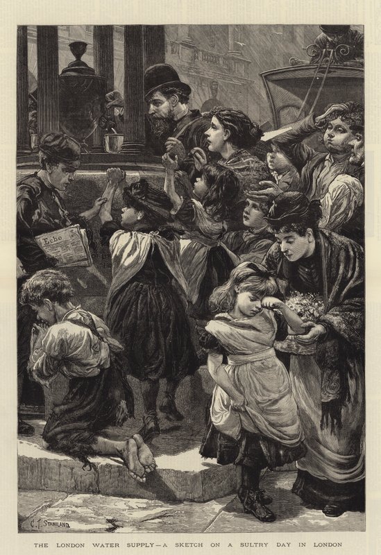 The London Water Supply, skica na dusný den v Londýně od Charles J. Staniland