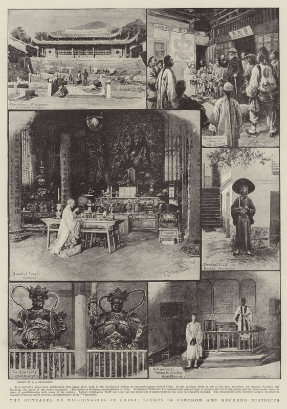 Pobouření na misionářích v Číně, scény v okresech Foochow a Kucheng od Charles J. Staniland