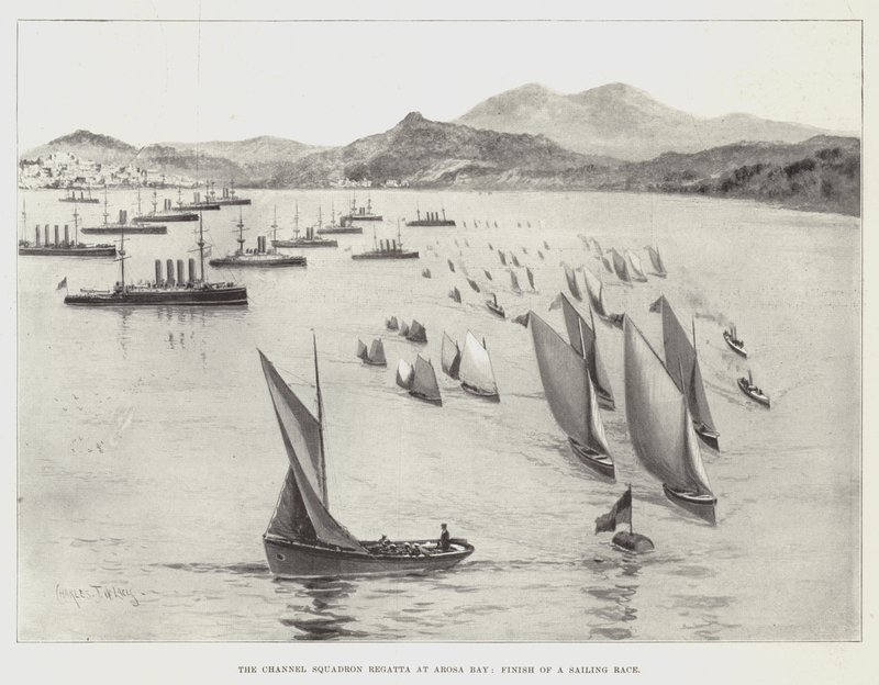 Regata eskadry pod Lamanšským průlivem v zátoce Arosa, cíl závodu plachetnic od Charles John de Lacy