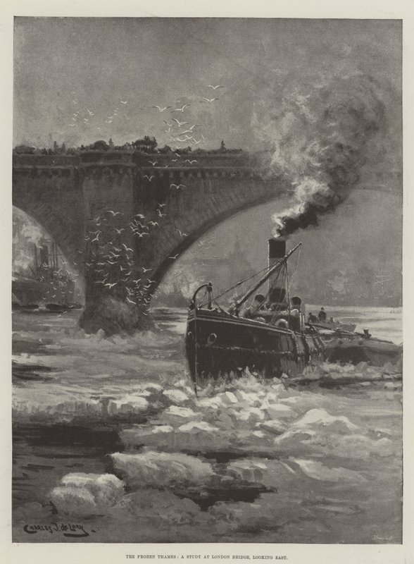 Frozen Thames, studie na London Bridge, při pohledu na východ od Charles John de Lacy