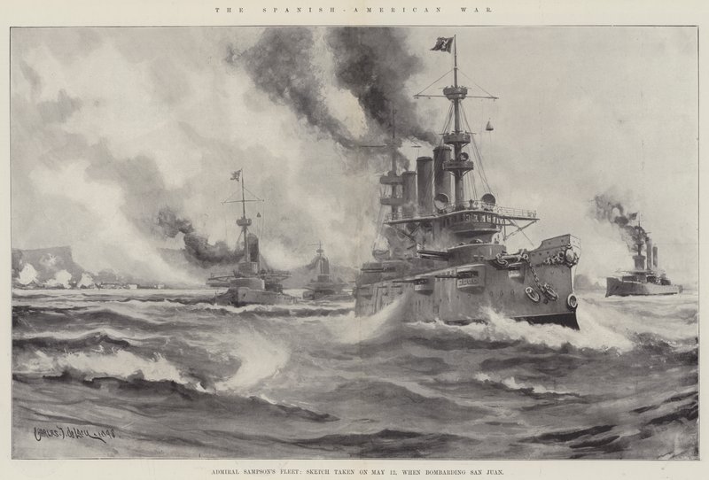 Španělsko-americká válka, Flotila admirála Sampsona, Náčrt pořízený 12. května při bombardování San Juan od Charles John de Lacy