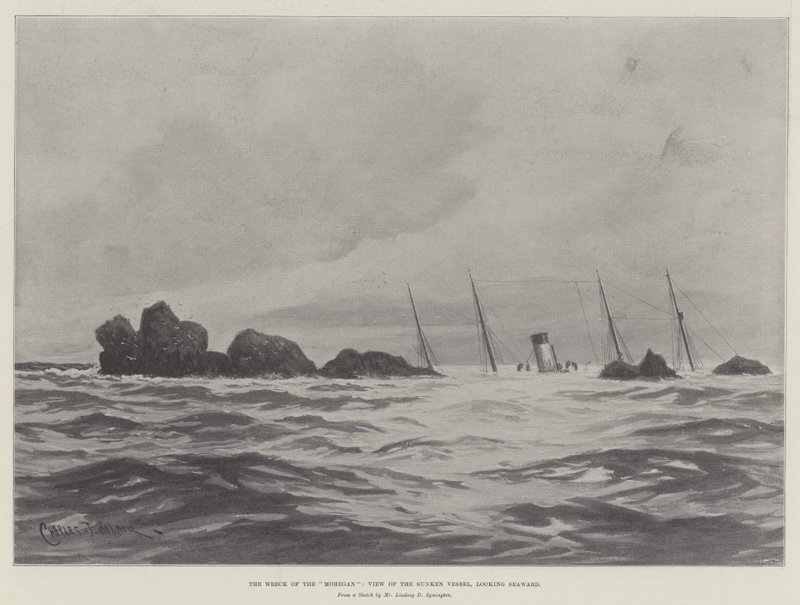 The Wreck of the Mohegan, View of the Sunken Vessel, při pohledu k moři od Charles John de Lacy