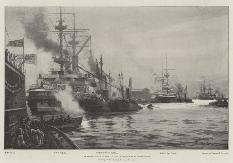 Časové soutěže v zauhlování válečných lodí v Portsmouthu od Charles John de Lacy