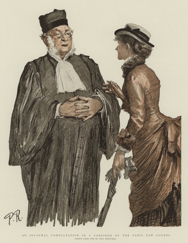 Neformální konzultace na chodbě pařížských soudů (chromolitho) od Charles Paul Renouard