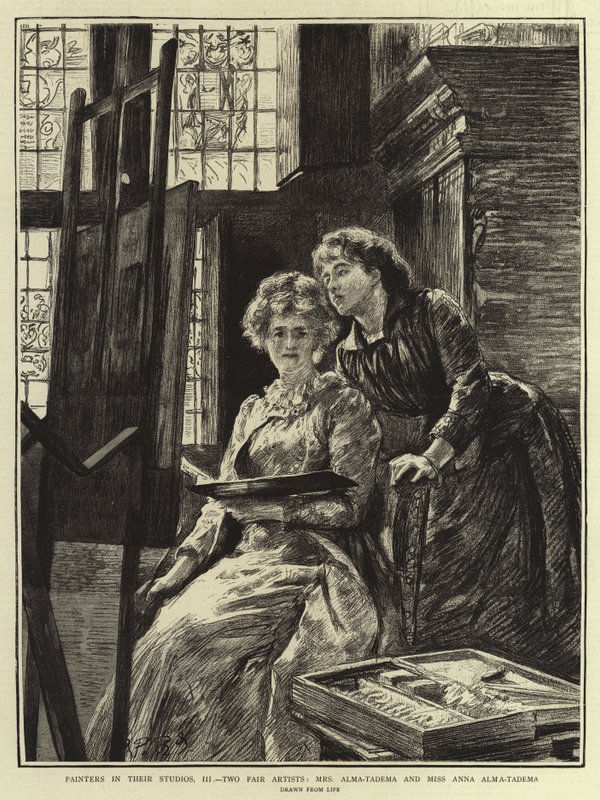 Malíři ve svých ateliérech, III, Dva spravedliví umělci, paní Alma-Tadema a slečna Anna Alma-Tadema od Charles Paul Renouard