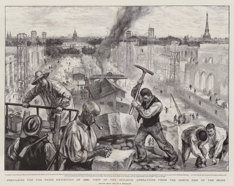 Příprava na pařížskou výstavu v roce 1900, Pohled na stavební operace ze severní strany Seiny od Charles Paul Renouard