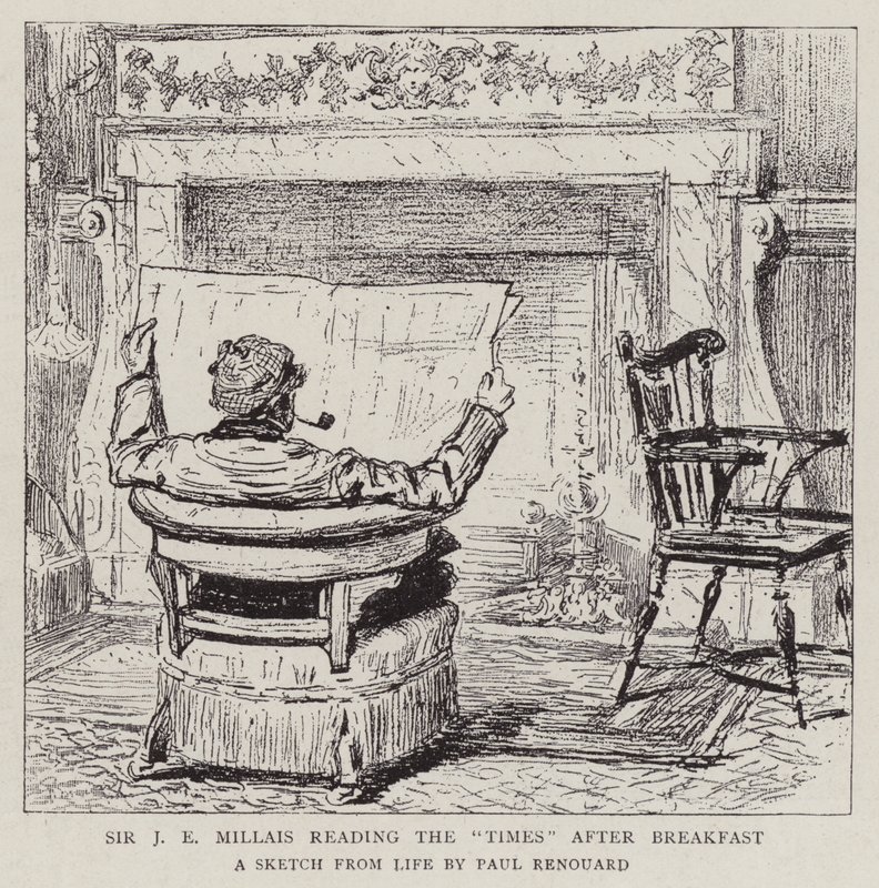 Sir J E Millais čte po snídani The Times od Charles Paul Renouard
