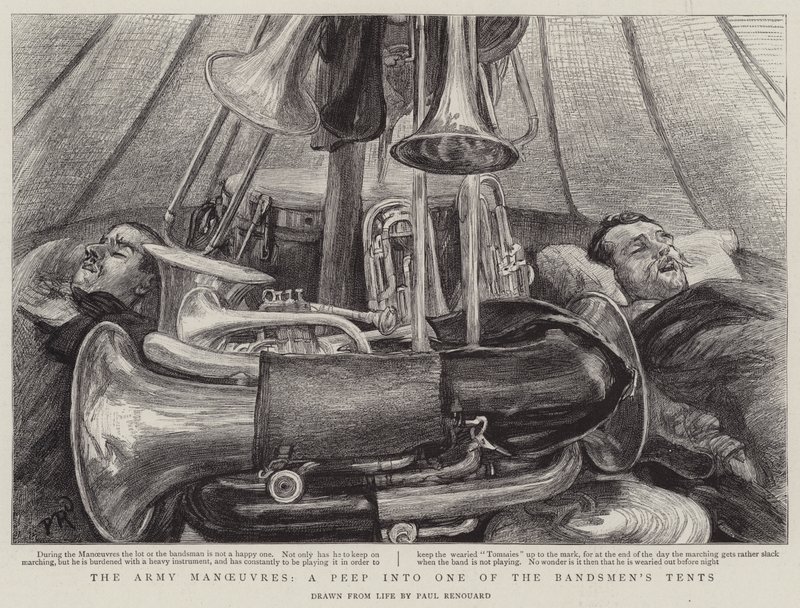 Armádní manévry, pohled do jednoho ze stanů kapelníků od Charles Paul Renouard