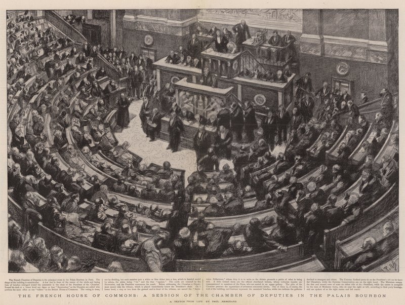 Francouzská Dolní sněmovna, zasedání Poslanecké sněmovny v Palais Bourbon od Charles Paul Renouard