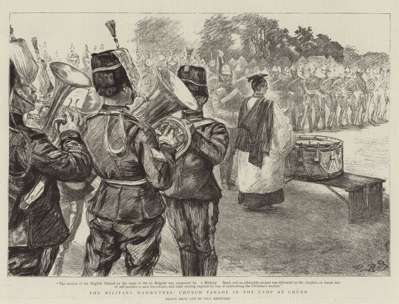 Vojenské manévry, církevní přehlídka v táboře v Churnu od Charles Paul Renouard