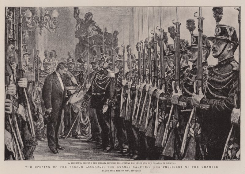 Zahájení francouzského shromáždění, gardy zdravily prezidenta sněmovny od Charles Paul Renouard