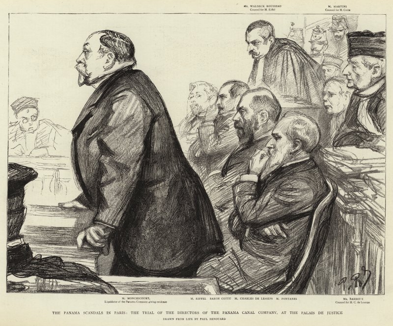 Panamské skandály v Paříži, soudní proces s řediteli společnosti Panamského průplavu v Palais de Justice od Charles Paul Renouard