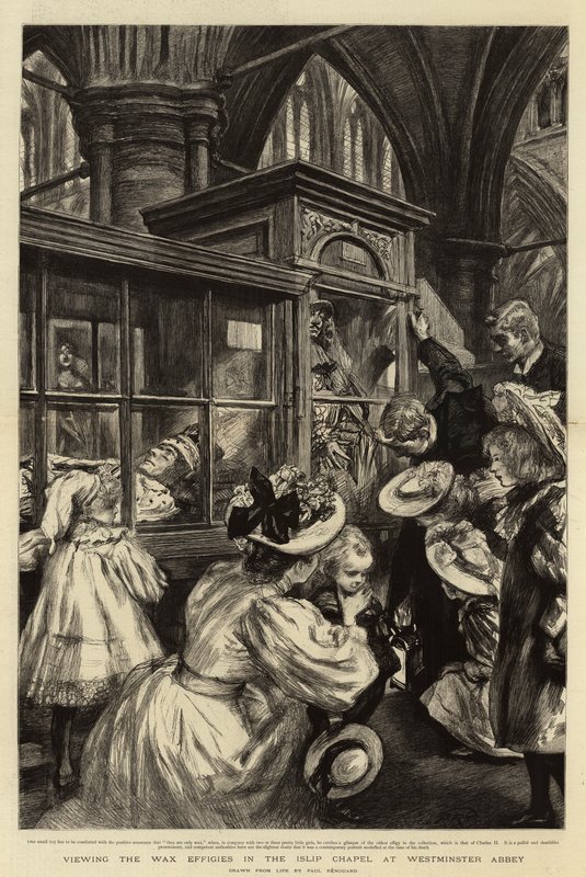 Prohlížení voskových podobizen v Islip Chapel ve Westminsterském opatství od Charles Paul Renouard