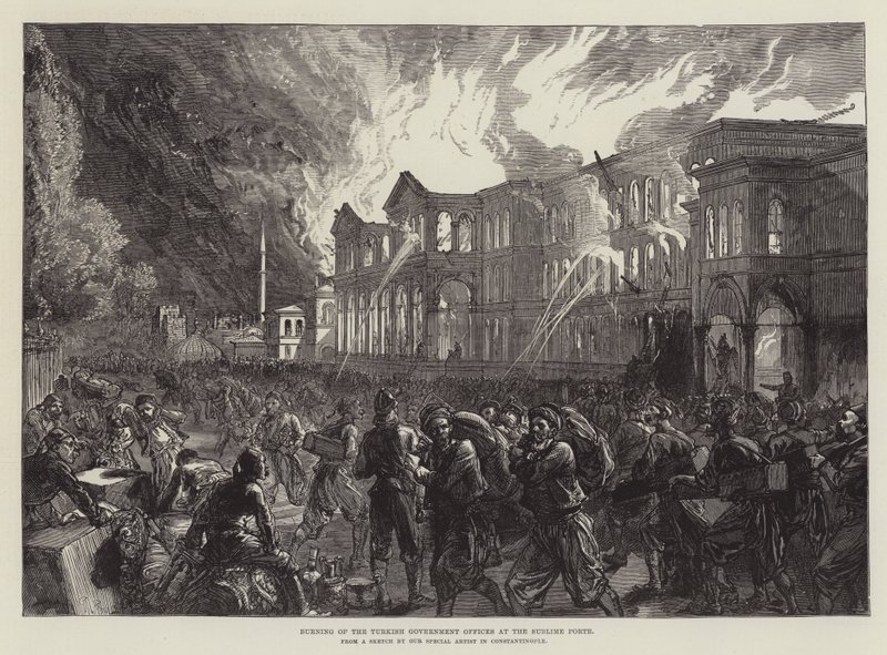 Vypálení tureckých vládních úřadů v Sublime Porte od Sir John Charles Robinson