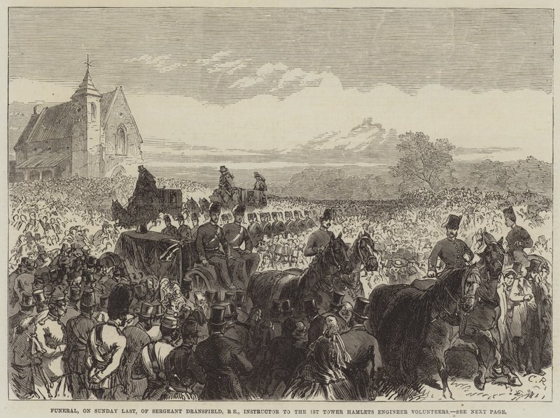 Poslední neděli pohřeb seržanta Dransfielda, RE, instruktora dobrovolníků inženýra 1. Tower Hamlets od Sir John Charles Robinson