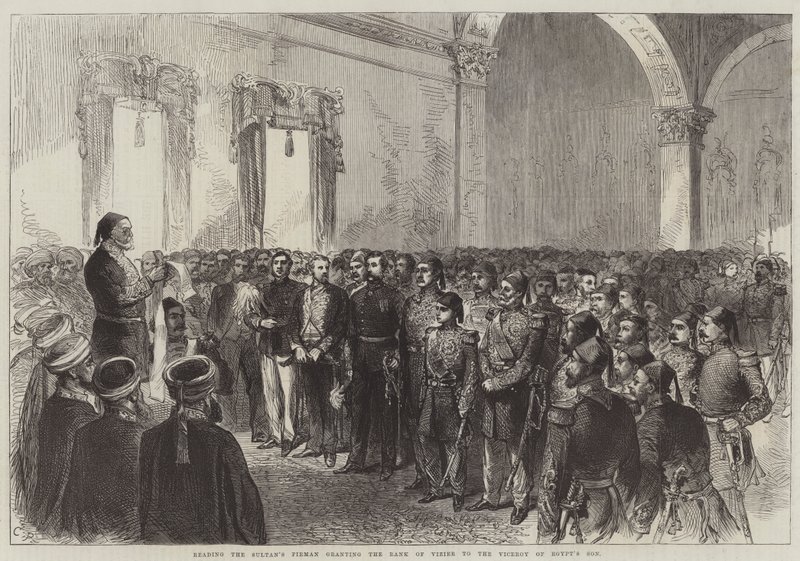 Čtení sultánova Firmana udělujícího hodnost vezíra synu místokrále Egypta od Sir John Charles Robinson