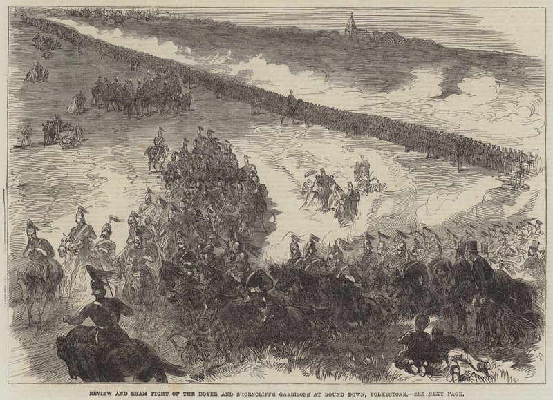 Review and Sham Fight of the Dover and Shorncliffe Garrisons at Round Down, Folkestone od Sir John Charles Robinson
